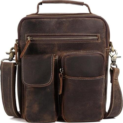 Luxury Cow Leather IPAD Bag Mens Cool Vintage Style Vertical Messenger Shoulder Bags Crazy Horse Leather Mens Bag Brown 1171