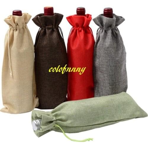 1000pcs/lot Fast Shipping Natural Jute Burlap Drawstring Wine Bags Wedding Party Gift packaging supplies Can customize Logo