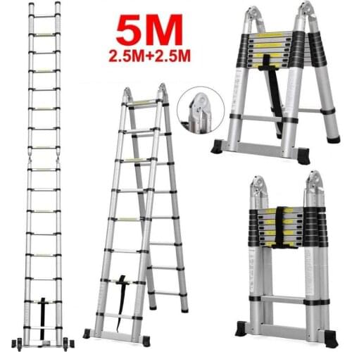 4.1/4.7/5M Telescopic Ladder Extension Ladder Folding Purpose Aluminum Alloy Heavy Duty Ladder Repairing Tool HWC