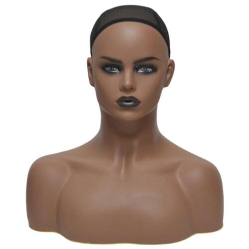 Vivid Fiberglass Dark Skin Mannequin Head Hat Jewelry Wig Display Fast Shipping