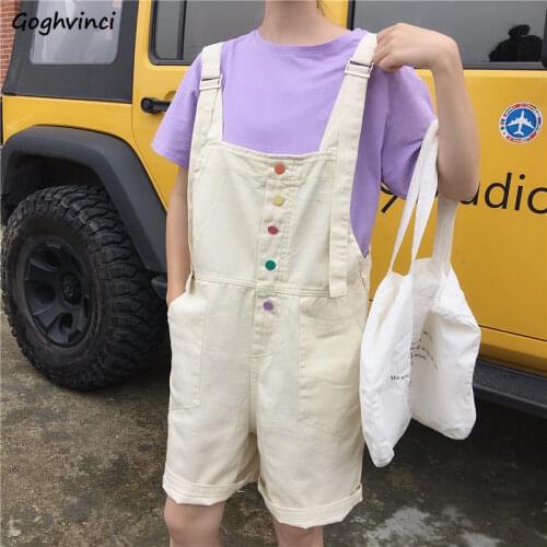 Women Playsuits Solid Button Kawaii Korean Style Fresh Students Leisure All-match Half Wide Leg Rompers High Waist Sweet Girls