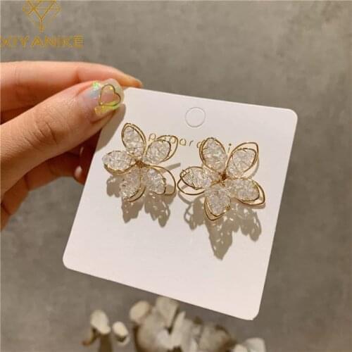 XIYANIKE Korean New Arrival Sweet Crystal Holiday Flower Stud Earrings For Women Fashion Elegant Oorbellen Bijoux Party Gifts