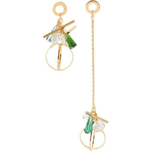 CRLEY Korean Style Dangle Earrings for Women Round Circle Green Clear Crystal Drop Engagement Wedding Jewelry Drop Shipping
