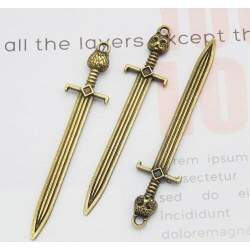 10 pieces Creative Man Punk Necklace Pendant Antique Bronze Alloy Cat Head Sword Charms Handmade Jewelry Making 66*15mm Jewelry
