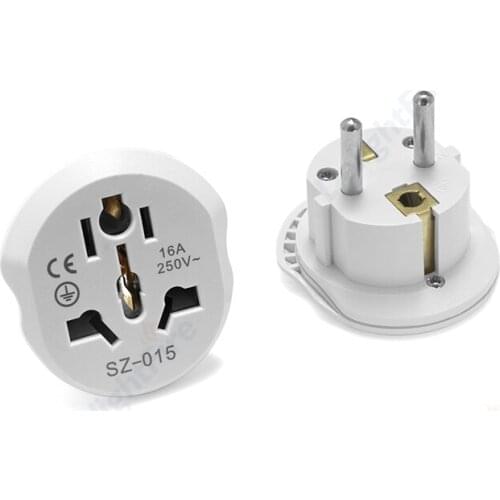 100pcs AU US UK CN To EU Plug Adapter High Quality 250V 16A EU Plug Electric Socket Universal EU Wall Socket AC Travel Adapter