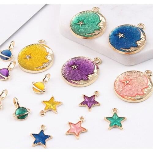 20pc Star moon satellite pendant Gold alloy Glitter enamel charm DIY accessories of necklace bracelet apparel Decoration fitting