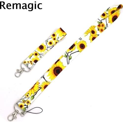 20pcs Sunflowers women flowers hand Wristlet Lanyard for Keys Phone Cool Neck Strap Lanyard for Camera Whistle ID Badge Gifts