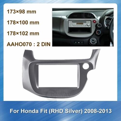 2Din Car Radio Fascia Frame Dash Panel Navigation Panel Frame for Honda Fit Jazz 2008-2013 RHD Silver Frame Mount Kit Trim Panel