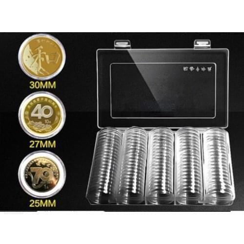 60sets 20/25/27/30mm Coin Capsules Round Plastic Coin Holder Box Case Container With Storage Organizer Box for Coin Collection