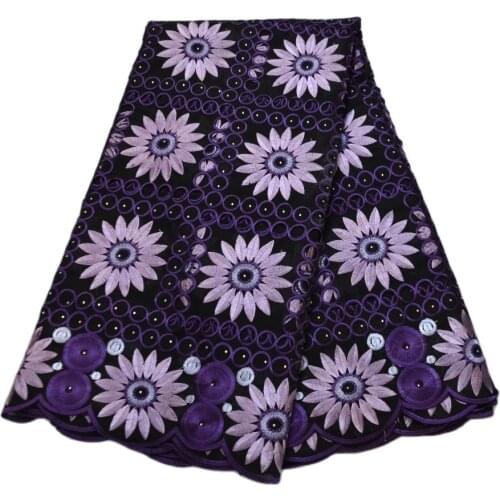 Free Shipping purple hand cut DIY high quality wedding lace African Fabric 5 Yards embroidered Swiss Voile Lace-N88155