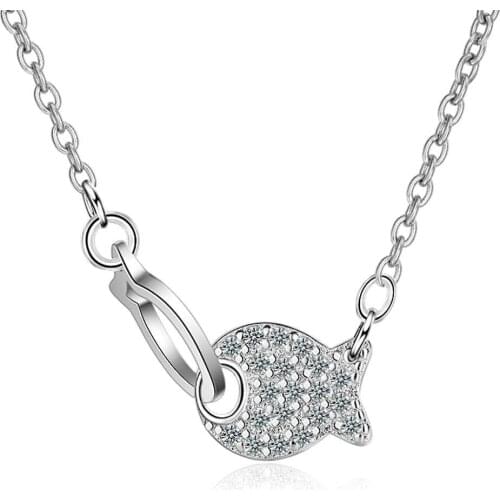 Trendy 925 Sterling Silver Chain Nekclace Lady CZ Europe Animal Fish Style Pendant Necklace Wedding Birthday Party Jewelry