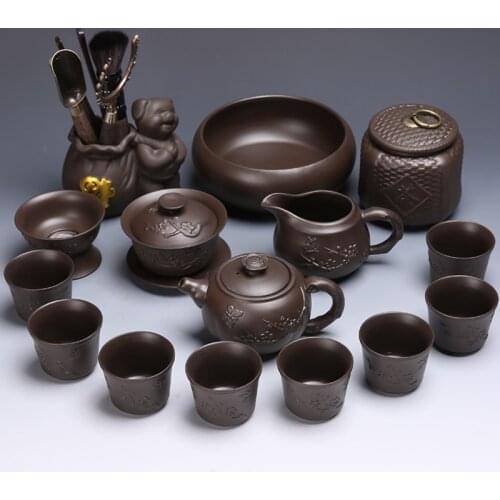 Purple Clay Tea Set Kung Fu Chinese Style Simple Retro Office Teapot Cups Cover Bowl Ceramics Bardak Seti Tea Service EI80TS