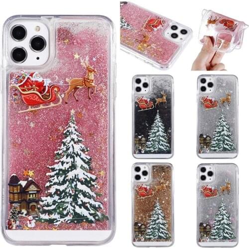 Christmas tree Glitter Bling Stars Phone Case for Iphone 11 12 Mini Pro XR XS Max X 8 7 Plus Cover Clear Dynamic Quicksand Cover