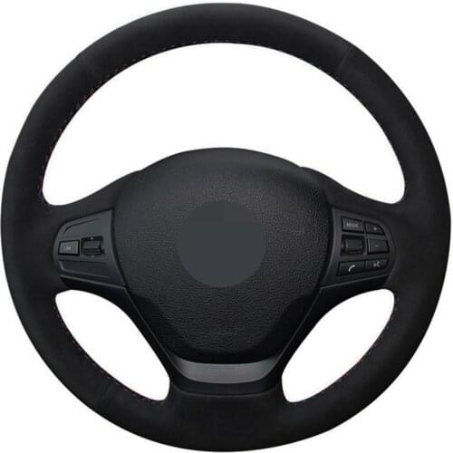Car Steering Wheel Cover Hand-stitched Black Genuine Leather Suede For BMW F30 F31 F34 F20 F21 F22 F23