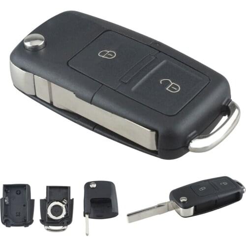 Black 2 Buttons Smart Car Remote Replacement Key Case No Chip with Uncut Car Flip Key Fit for Volkswagen BORA MK4 Vehicle