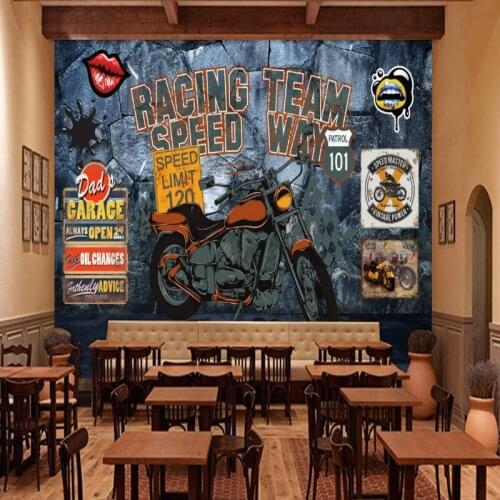 Drop Shipping Custom 3D Photo Wallpaper Retro Cement Brick Wall Motorcycle European Style Mural Restaurant Bar KTV Wallpaper