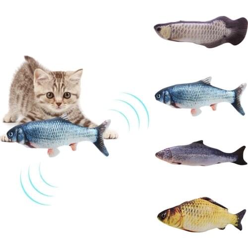 Electric Cat Toys Plush 3D Interactive Electronic USB Bite Resistant Chew Molar Moving Dancing Fish Toy Wagging Catnip Toy