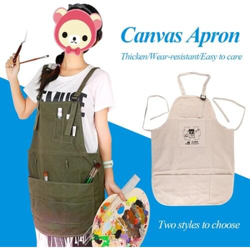 Kuelox Khaki/ Army Green Canvas Apron Thicken High Quality Wear-Resistant Slim Type School Office Art Supplies Work Clothes