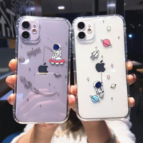 Creative Astronaut Clear Shockproof Phone Case For iPhone 12 11 Pro Max X XR XS Max 7 8 Plus 12 Mini Cute Cartoon Funny Fundas