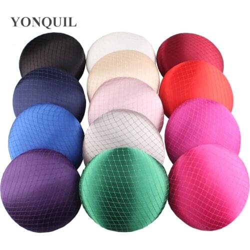 15CM Round Satin Fabric Fascinator Base With Veil Millinery Base DIY Hair Accessories Wedding Headpiece Party Hat 13Color Select