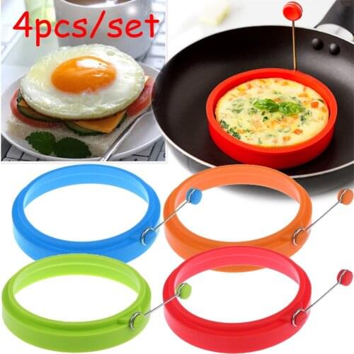 4pcs Silicone Fried Egg Pancake Ring Omelette Fried Egg Round Shaper Eggs Mould for Cooking Breakfast Frying Pan Oven Kitchen