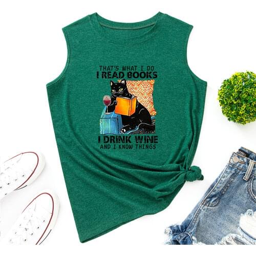 Black Cat Thats What I Do I Read Books Tank Tops Women Vest Tanks Summer Shirt Sleeveless T-Shirts Muscle Fitness Tee Shirts