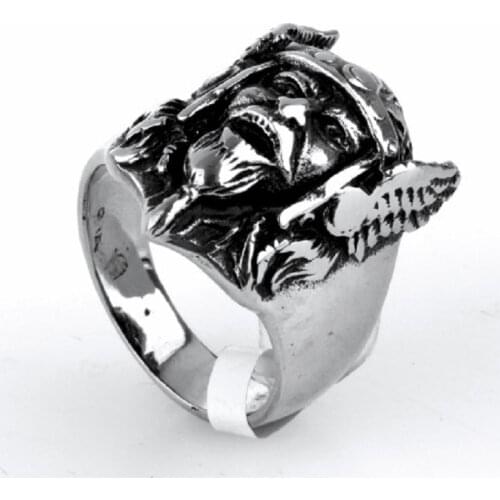 Mens Boys Retro Black Silver color Tone Zeus Odin-Norse Myth 316L Stainless Steel Ring
