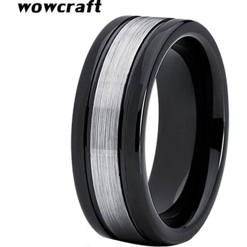 Mens Tungsten Wedding Ring Brushed and Polished Finish Top Black Plated Tungsten Carbide Rings Engagement Band Comfort Fit