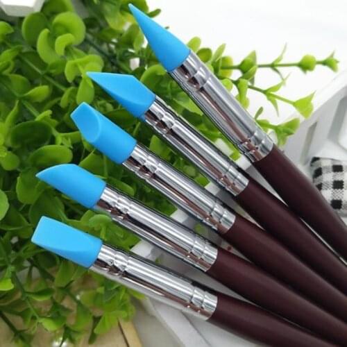 5pcs Wood Handle Silicone Rubber Clay Shaper Sculpting Polymer Modelling Pottery Tools Set For DIY Crafts