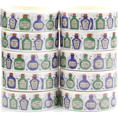 NEW 10pcs/Lot Decorative Green Blue Orange Bottles Halloween Washi Tapes Bullet Journal Adhesive Masking Tape Cute Stationery