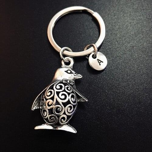 New Fashion Initial letter Men Keychain DIY Metal Holder Chain Vintage penguin Silver Color Pendant Souvenirs Gift Dropshipping