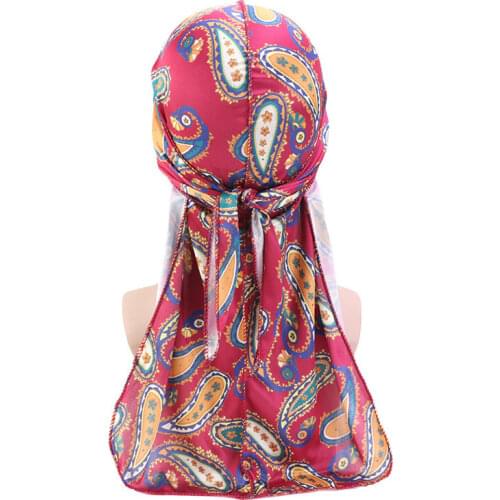 New custom print silky durags Long-tailed Pirate Cap Men Durag Printed Bandana Turbans Fashion Hair Accessories for Men Headwear
