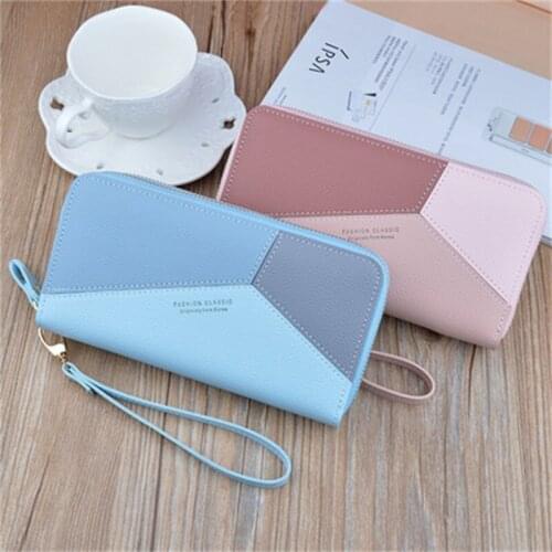 New Ladies Wallet Long Double Zipper Large Capacity Double Layer Clutch Bag Stitching Contrast Color Coin Purse Mobile Phone Bag