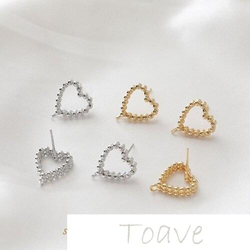 14K gold-plated copper plated real gold peach heart round bead silver needle diy earrings hand-made material accessories