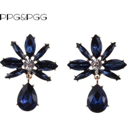 PPG&PGG Full Glass Crystal Drop Earrings For Women Charm Elegant Statement Dangle Earrings Wedding Fashion Jewelry Bijoux