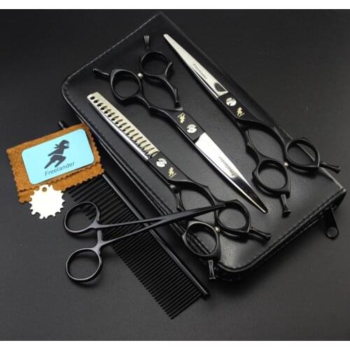 6.5" Professional Hairdressing Scissors Salon Hair Scissors Fishbone Teeth Haircut Tool Kit 4Pcs/Set for Pet Grooming Scissors