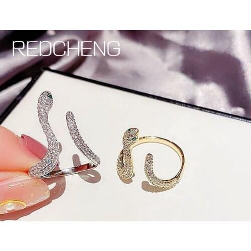 REDCHENG 925 Sterling Silver Snake Bending Opening Rings for Women INS Fashion Chic Temperament Animal Engagement Jewelry Gifts