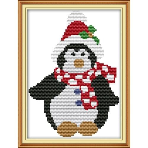 Christmas penguins cross stitch kit aida 14ct 11ct count print canvas stitches embroidery DIY handmade