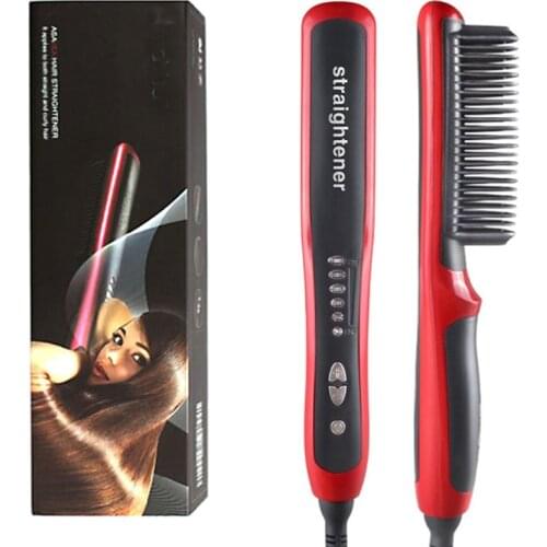 Hair Straightener Brush Ceramic Portable Straightening Comb Fast Heating Salon Styler Electric Men Beard Straightening Comb