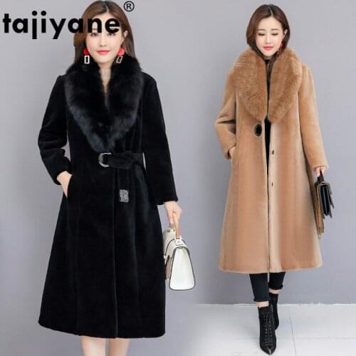 Real Fur Coat Korean Elegant Sheep Shearling Fox Fur Collar Wool Jacket Autumn Winter Coat Women Clothes 2021 Abrigo Mujer 1805