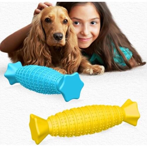 Blue Yellow Pet Toy Cute Bite-resistant Teether Candy Shape Gnawing Solid Color Interactive Toy Rubber Pet Supply for Park