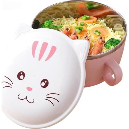 Cute Cartoon Stainless Steel Noodle Bowl Kitchen Large Soup Noodle Rice Bowl Fruit Salad Food Container Household Tableware