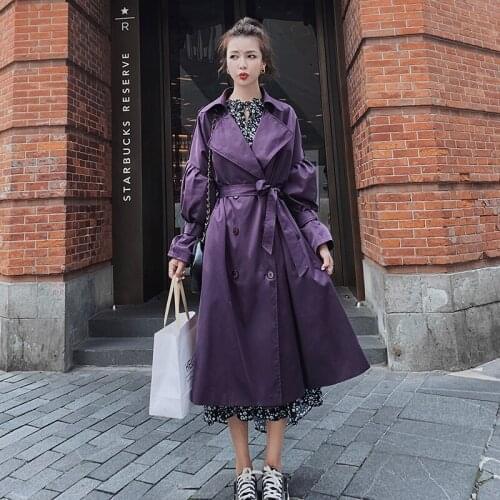 Trench Women Coat Windbreaker Female Violet Double-breasted Long Spring Autumn Korean Loose Casual Fashion Over Knee Moda Mujer