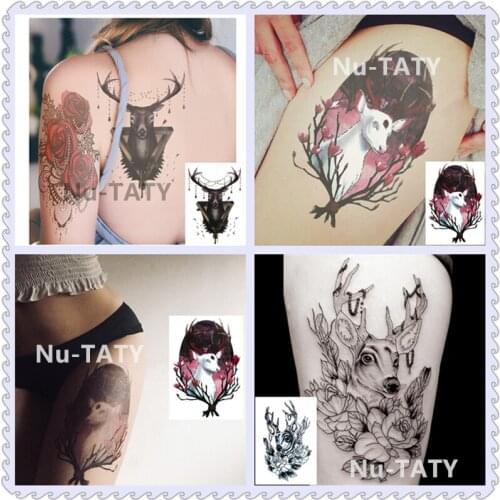 Nu-TATY Waterproof Temporary Sticker Reindeer Deer Skull Fashion Arctic Fox Rhomboid Kangaroo Animal Tattoo Stickers