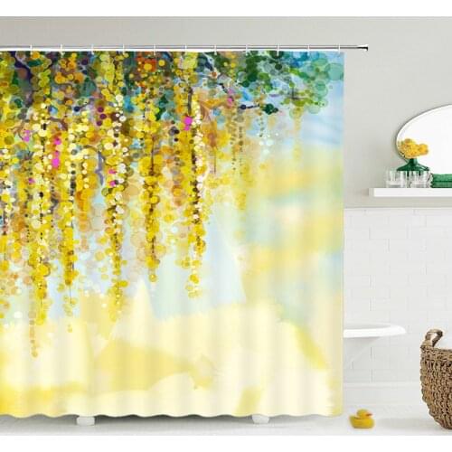 Flowers Plant Fresh Pattern Shower Curtains Waterproof Fabric Bathroom Decor Shower Curtain Multiple Size 240X180 Bath Screen
