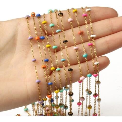 1 meter Gold Plated Stainless Steel Wire Wrapped Rosary Chain Oval Beads Chains For DIY Bracelet Ankle Necklace Jewelry Making