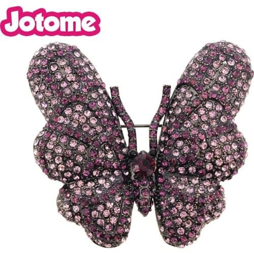 100pcs/lot Womens Vintage Style Purple Butterfly Crystal Pin Brooch