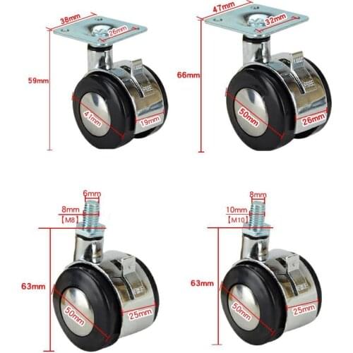2'' Zinc Alloy Furniture Swivel castor rubber heavy duty caster wheels with Brake for office chair Crib Trolley Cabinet Hardware