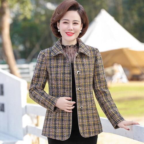 2020 New Middle-aged Women Plaid Jacket Female Fashion Slim Single-breasted Outerwear Casual Plus Size 4xl Short Coat X28