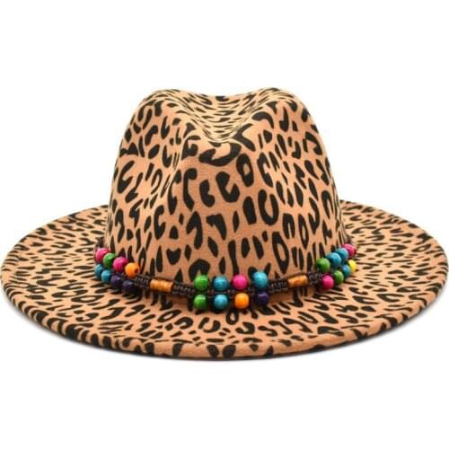 2021 Chapéus De Fedora De Jazz De Feltro De Lã De Borda Plana Unissex Masculino Feminino Leopardo Grão Borla Banda Decoração